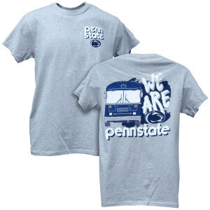 heather gray short sleeve t-shirt We Are Penn State with team bus on back